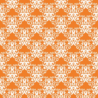 Turuncu çiçek süsleme beyaz elemanları ile. Tekstil ve duvar kağıtları için seamless modeli