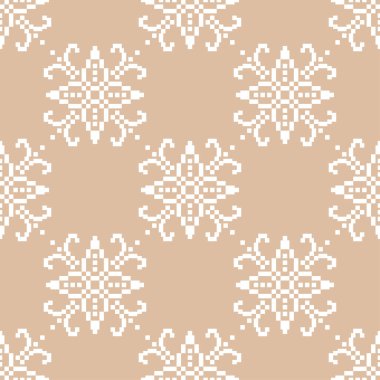 Bej sorunsuz arka plan üzerinde beyaz çiçek süsleme. Tekstil ve duvar kağıtları için seamless modeli