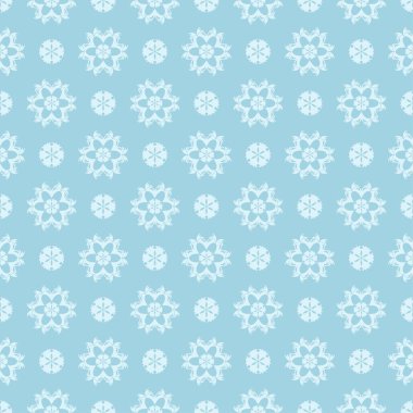 Mavi zemin üzerine beyaz çiçek desenli. Tekstil ve duvar kağıtları için sorunsuz süsleme