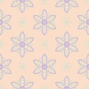 Çok renkli çiçek seamless modeli. Bej renkli arka plan duvar kağıtları, Tekstil ve kumaş için mor ve mavi çiçek öğeleri ile