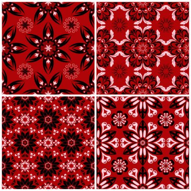 Kırmızı sorunsuz arka plan duvar kağıtları, Tekstil ve kumaş için siyah ve beyaz çiçek desenleri ile