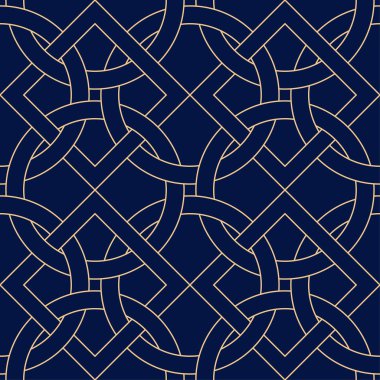 Koyu mavi zemin üzerine altın geometrik yazdır. Web, Tekstil ve duvar kağıtları için seamless modeli