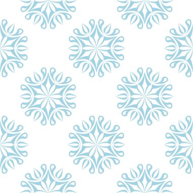 Beyaz zemin üzerine mavi çiçek süsleme. Tekstil ve duvar kağıtları için seamless modeli