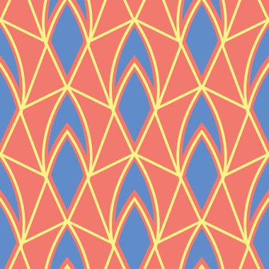 Geometrik kırmızı turuncu seamless modeli. Parlak arka plan duvar kağıtları, Tekstil ve kumaş için mavi ve sarı tasarımı ile