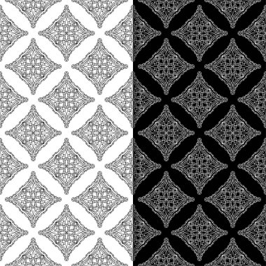 Geometrik süsler kümesi. Web, Tekstil ve duvar kağıtları için siyah ve beyaz Dikişsiz desen