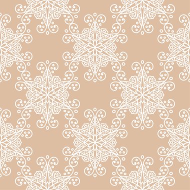 Bej renkli arka plan üzerinde beyaz çiçek tasarım. Tekstil ve duvar kağıtları için seamless modeli