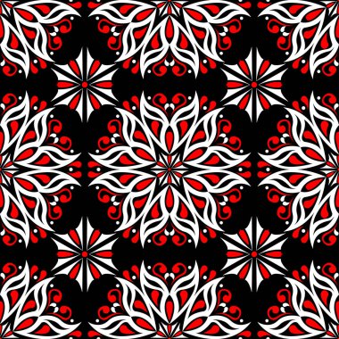 Çiçek seamless modeli. Siyah kırmızı beyaz bir arka plan duvar kağıtları, Tekstil ve kumaş için
