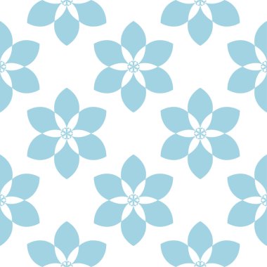 Beyaz zemin üzerine mavi çiçek süsleme. Tekstil ve duvar kağıtları için seamless modeli