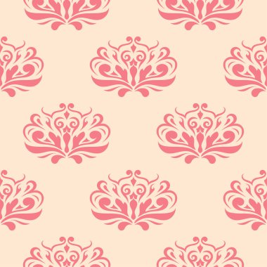 Bej renkli arka plan üzerinde kırmızı çiçekli süs. Tekstil ve duvar kağıtları için seamless modeli