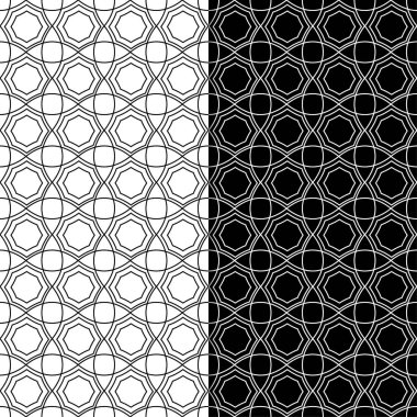 Siyah ve beyaz geometrik süsler. Web, Tekstil ve duvar kağıtları için dikişsiz desen seti
