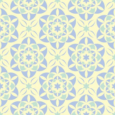 Çiçek desenli sorunsuz arka plan. Bej renkli arka plan duvar kağıtları, Tekstil ve kumaş için mavi ve yeşil ışık çiçek öğeleri ile