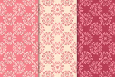 Kırmızı çiçekli süsler kümesi. Kiraz pembe dikey Dikişsiz desen. Duvar kağıdı arka plan