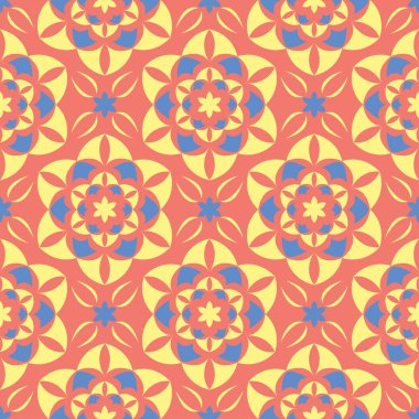 Çiçek kırmızı seamless modeli. Arka plan duvar kağıtları, Tekstil ve kumaş için sarı ve mavi çiçek öğeleri ile parlak renkli