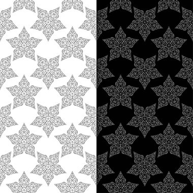 Siyah ve beyaz çiçek arka ayarlayın. Tekstil ve duvar kağıtları için dikişsiz desen