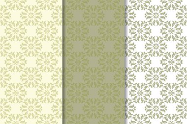 Zeytin yeşili çiçek arka planlar. Tekstil ve duvar kağıtları için dikişsiz desen seti