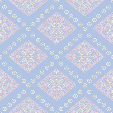 Mavi geometrik seamless modeli. Arka plan bej ve pembe öğeler duvar kağıtları, Tekstil ve kumaş için