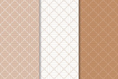 Kahverengi ve beyaz geometrik süsler. Web, Tekstil ve duvar kağıtları için dikişsiz desen seti