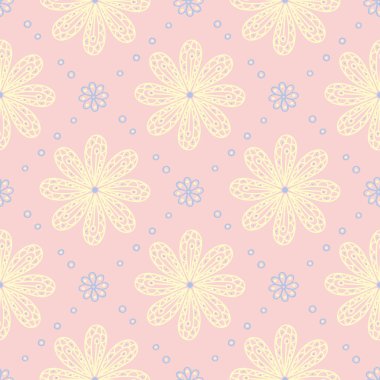 Çiçek sorunsuz arka plan. Duvar kağıtları, Tekstil ve kumaş için pembe, mavi ve sarı çiçek deseni