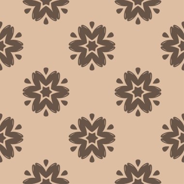 Bej renkli arka plan üzerinde kahverengi çiçek süsleme. Tekstil ve duvar kağıtları için seamless modeli