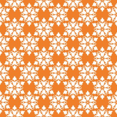 Turuncu zemin üzerine beyaz çiçek tasarım. Tekstil ve duvar kağıtları için seamless modeli