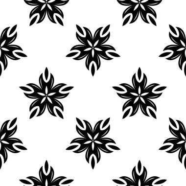 Beyaz arka planda siyah çiçek süsleme. Tekstil ve duvar kağıtları için seamless modeli