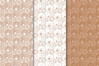 Kahverengi ve beyaz geometrik süsler. Web, Tekstil ve duvar kağıtları için dikişsiz desen seti