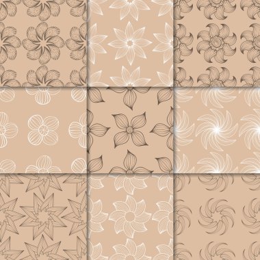 Kahverengi Bej çiçekli süsler. Kağıt için dikişsiz desen koleksiyonu Tekstil