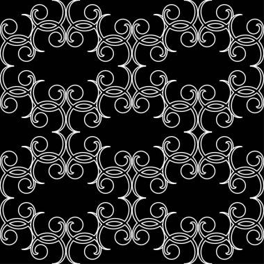 Siyah arka plan üzerine beyaz çiçek süsleme. Tekstil ve duvar kağıtları için seamless modeli