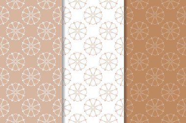Kahverengi ve bej çiçek arka planlar kümesi. Tekstil ve duvar kağıtları için dikişsiz desen seti