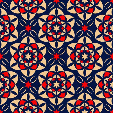 Çiçek seamless modeli. Duvar kağıtları, Tekstil ve kumaş için renkli kırmızı ve mavi arka plan