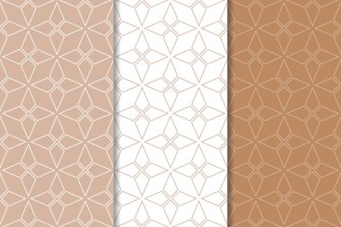 Geometrik süsler kümesi. Kahverengi ve beyaz Dikişsiz desen web, Tekstil ve duvar kağıtları için