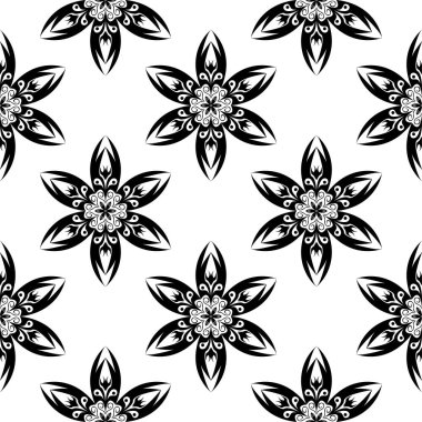 Beyaz arka planda siyah çiçekler. Tekstil ve duvar kağıtları için seamless modeli