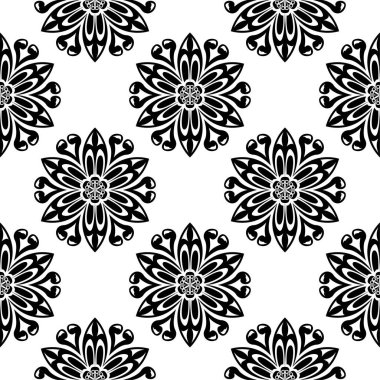 Beyaz arka planda siyah çiçek sorunsuz süsleme. Tekstil ve duvar kağıtları için seamless modeli