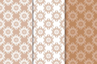 Kahverengi çiçek arka planlar. Tekstil ve duvar kağıtları için dikişsiz desen seti