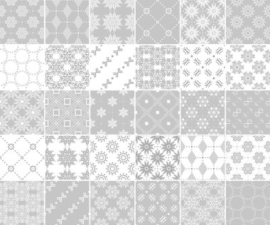 Geometrik ve bitkisel Dikişsiz desen koleksiyonu. Gri ve beyaz arka plan Tekstil ve duvar kağıtları için