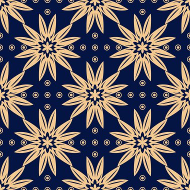 Koyu mavi zemin üzerine altın çiçek öğe. Tekstil ve duvar kağıtları için seamless modeli