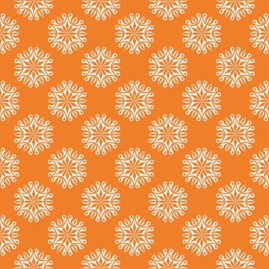 Turuncu zemin üzerine beyaz çiçek süsleme. Tekstil ve duvar kağıtları için seamless modeli