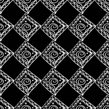 Siyah ve beyaz geometrik süsleme. Web, Tekstil ve duvar kağıtları için seamless modeli