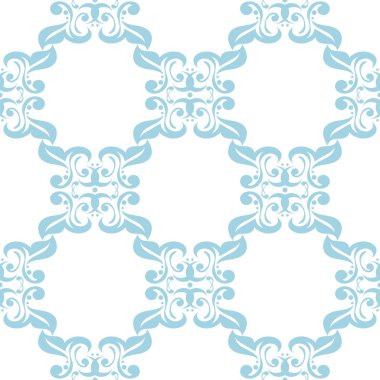 Beyaz zemin üzerine mavi çiçek süsleme. Tekstil ve duvar kağıtları için seamless modeli