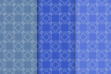 Geometrik süsler kümesi. Web, Tekstil ve duvar kağıtları için mavi dikey Dikişsiz desen