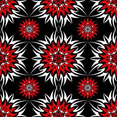 Siyah kırmızı ve beyaz çiçek öğeleri. Sorunsuz arka plan duvar kağıtları için