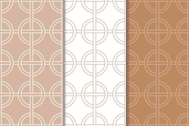 Kahverengi ve beyaz geometrik süsler. Web, Tekstil ve duvar kağıtları için dikişsiz desen seti