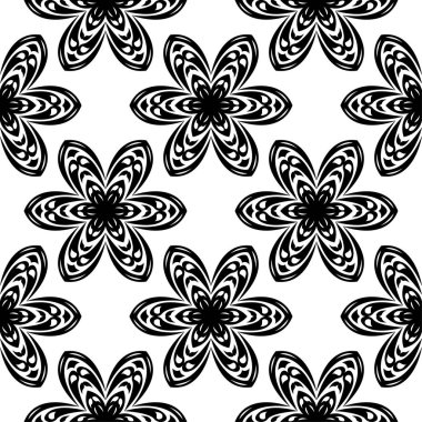 Beyaz arka planda siyah çiçekler. Tekstil ve duvar kağıtları için seamless modeli