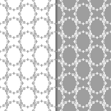 Beyaz ve gri arka plan çiçek kümesi. Tekstil ve duvar kağıtları için dikişsiz desen