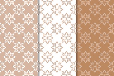 Kahverengi çiçek arka planlar. Tekstil ve duvar kağıtları için dikişsiz desen seti