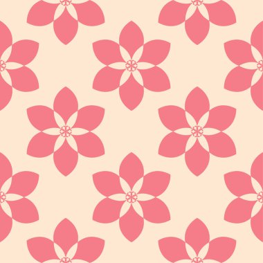 Bej renkli arka plan üzerinde kırmızı çiçekli süs. Tekstil ve duvar kağıtları için seamless modeli