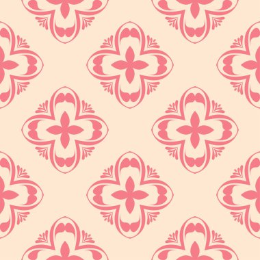 Bej renkli arka plan üzerinde kırmızı çiçekli süs. Tekstil ve duvar kağıtları için seamless modeli