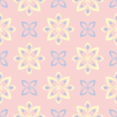 Çiçek sorunsuz arka plan. Duvar kağıtları, Tekstil ve kumaş için pembe, mavi ve sarı çiçek deseni