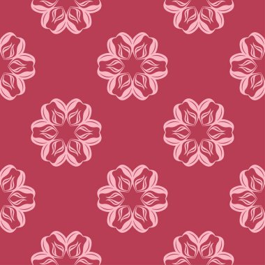 Kırmızı zemin üzerine çiçek süsleme. Tekstil ve duvar kağıtları için seamless modeli