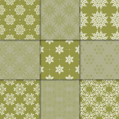 Zeytin Yeşil çiçekli süsler. Kağıt için dikişsiz desen koleksiyonu Tekstil